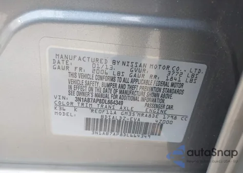 2013 Nissan Sentra Sv from USA, damaged, VIN 3N1AB7AP8DL664349